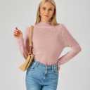 Women Long Sleeve Tops Ruffled Mock Neck with Delicate Floral, Soft Stretchy Breathable Lettuce Hem Casual Layering Tops (Pink, S)