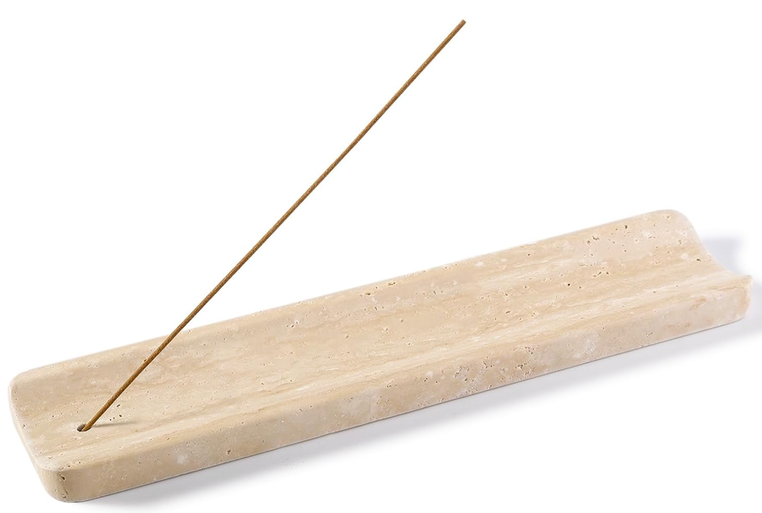 Koville Marble Incense Holder, Incense Holder for Sticks, Incense Sticks Holder Ash Catcher for Meditation Yoga SPA, Natural Stone Incense Burner, Home Table Decor (Travertine),Damage