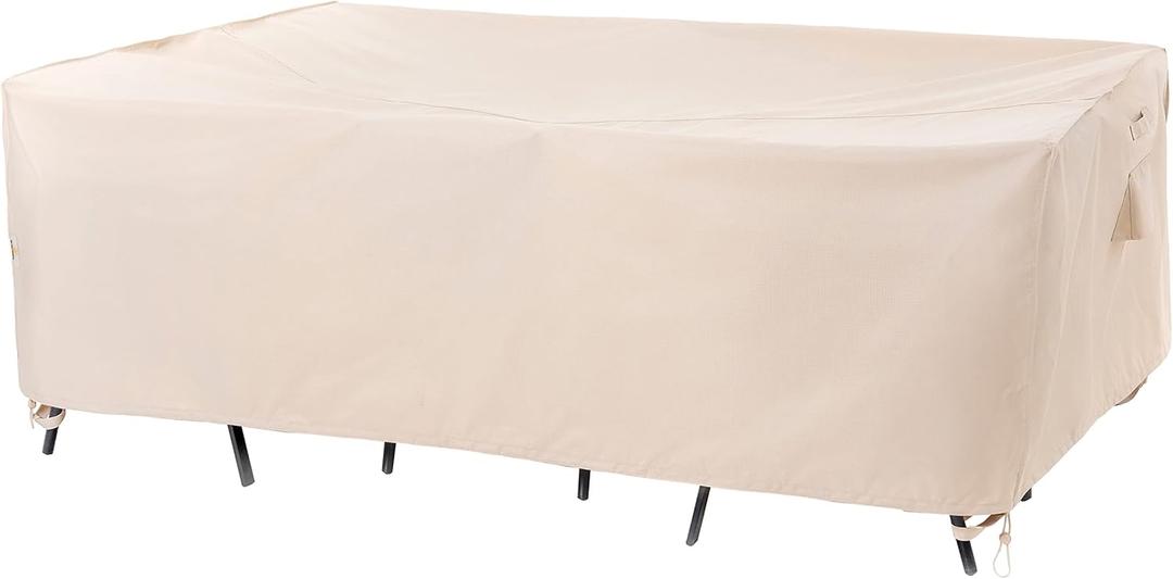 F&J Outdoors Patio Furniture Covers, Waterproof Anti-UV for Table and Chairs Set, Beige, 108"x82"