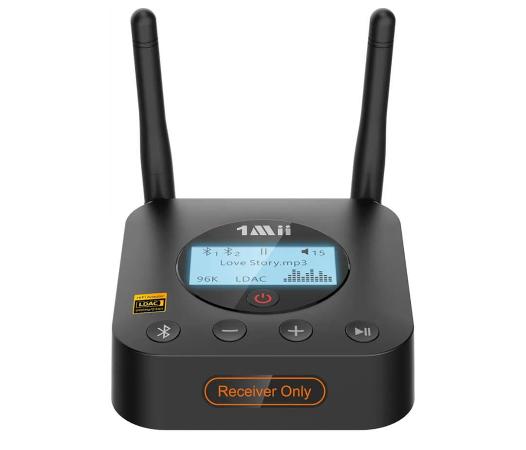 1Mii B06Pro+ Hi-Fi Bluetooth 5.3 Audio Receiver, LDAC Hi-Res Wireless Audio Adapter for Home Stereo w/aptX HD Low Latency, LCD Display, Long Range, Volume Control, 3.5mm AUX Optical Coaxial