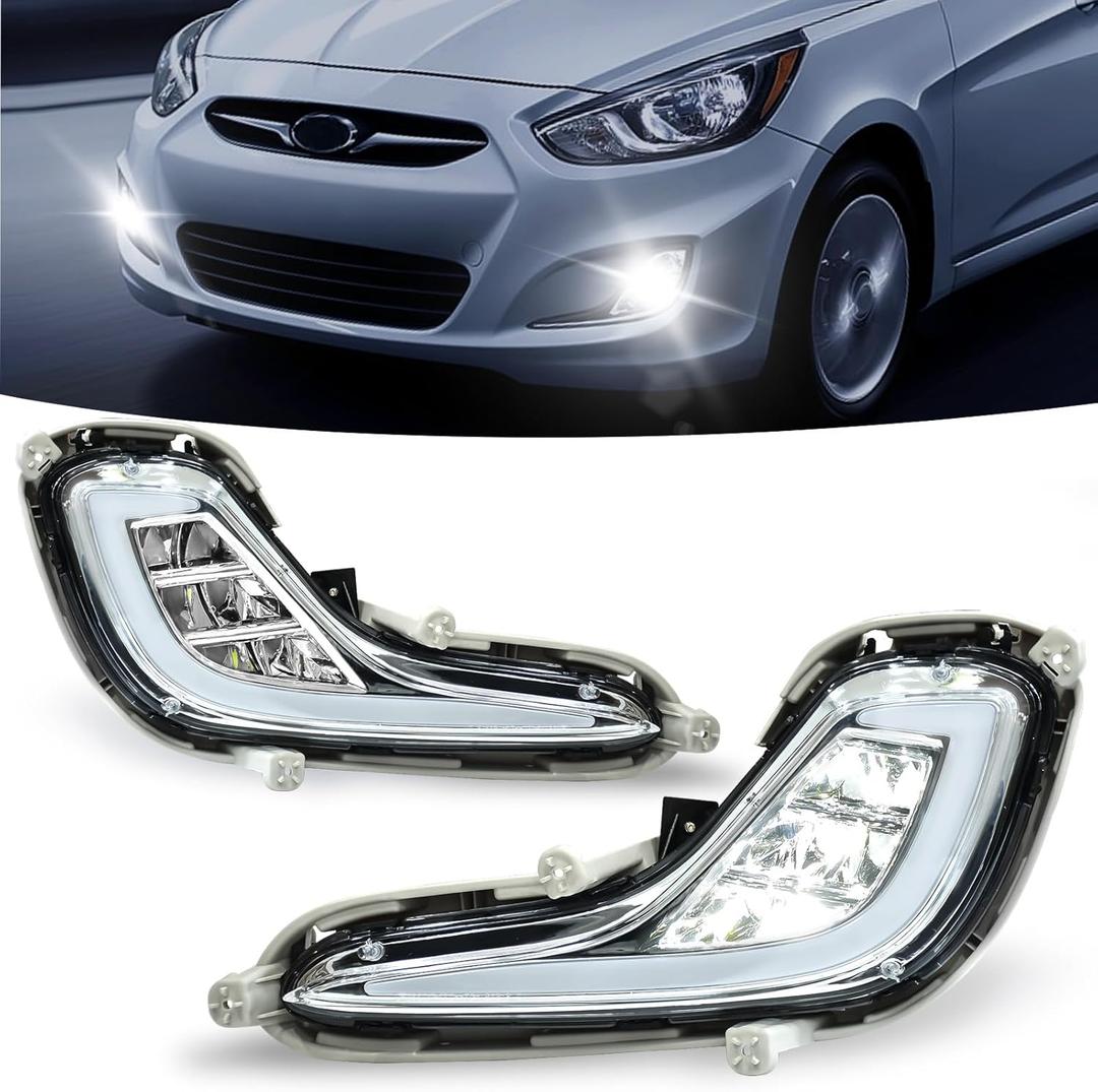 LED Fog Lights with Day Running Light for 2012-2017 Hyundai Accent, White DRL light,Amber Turn Signal,Front Bumper Fog Lamps Replacement with Wiring Harness (LED)