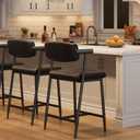IDEALHOUSE Counter Height Bar Stools Set of 2 With Arms,26" Upholstered Bar Stools With Back, Wider Seat, Modern Bar Stools Set With Footrest for Kitchen Island, Counter Bar,Easy Assembly,Rustic Black, 2 Barstools with Soft Back