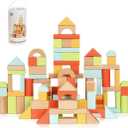 Pidoko Kids 100pcs Building Blocks for Toddlers 1-3, Wooden Blocks for Kids with Storage Bucket and Shape Sorter Lid Montessori Toys for 1 2 3 Year Old, Learning Toys for Preschool Girls and Boys