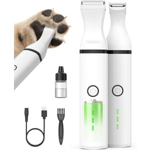 Oneisall Dog Paw Trimmer, Cordless Paw Hair Trimmer for Dogs with Double Blades, Quiet 2 Speed Small Dog Grooming Clippers for Paws, Eyes, Ears, Face, Rump (White)