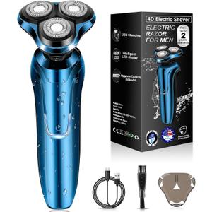 Electric Razor for Men, Electric Shaver for Men Face, Waterproof Wet Dry Rechargeable with Pop Up Trimmer Blue