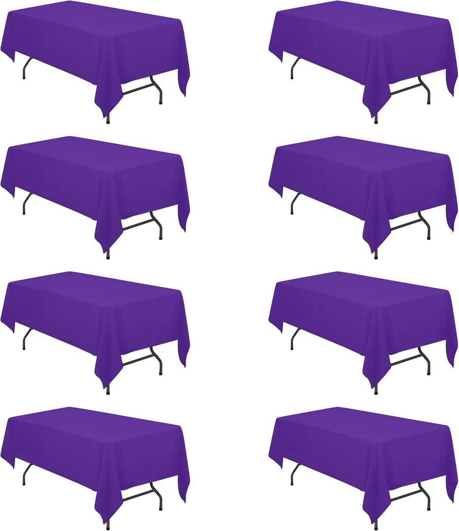 BRILLMAX 8 Pack Purple Tablecloths 60 x 102 Inch for 6ft Rectangle Tables - 150 GSM Polyester Fabric, 15" Standard Drop, Water, Stain & Wrinkle Resistant Cloth Cover for Wedding Dining Buffet