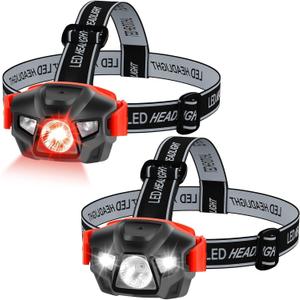KunHe 2-Pack Red LED Headlamp for Adults Night Vision Explore and Outdoor Camping Running Hiking Fishing. Superior LED Technology, Night Vision, Water Resistant, 100 Lumen, 6 Hours Runtime. Choice