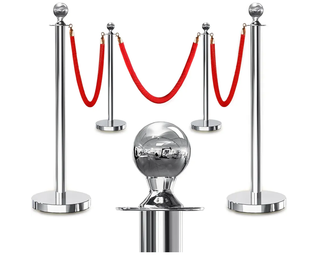 4PCS Silver Stanchions Posts with 3PCS 5 ft Red Velvet Rope, Red Velvet Rope Stanchion Set Crowd Control Barriers, Stanchions and Velvet Ropes Red Carpet Poles for Party Supplies