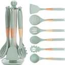 Cooking Kitchen Utensils Set, 7PCS Silicone Cooking Utensil Set with Rotating Holder, Heat Resistant Kitchen Essentials, Kitchen Gadgets for Cookware (Green)