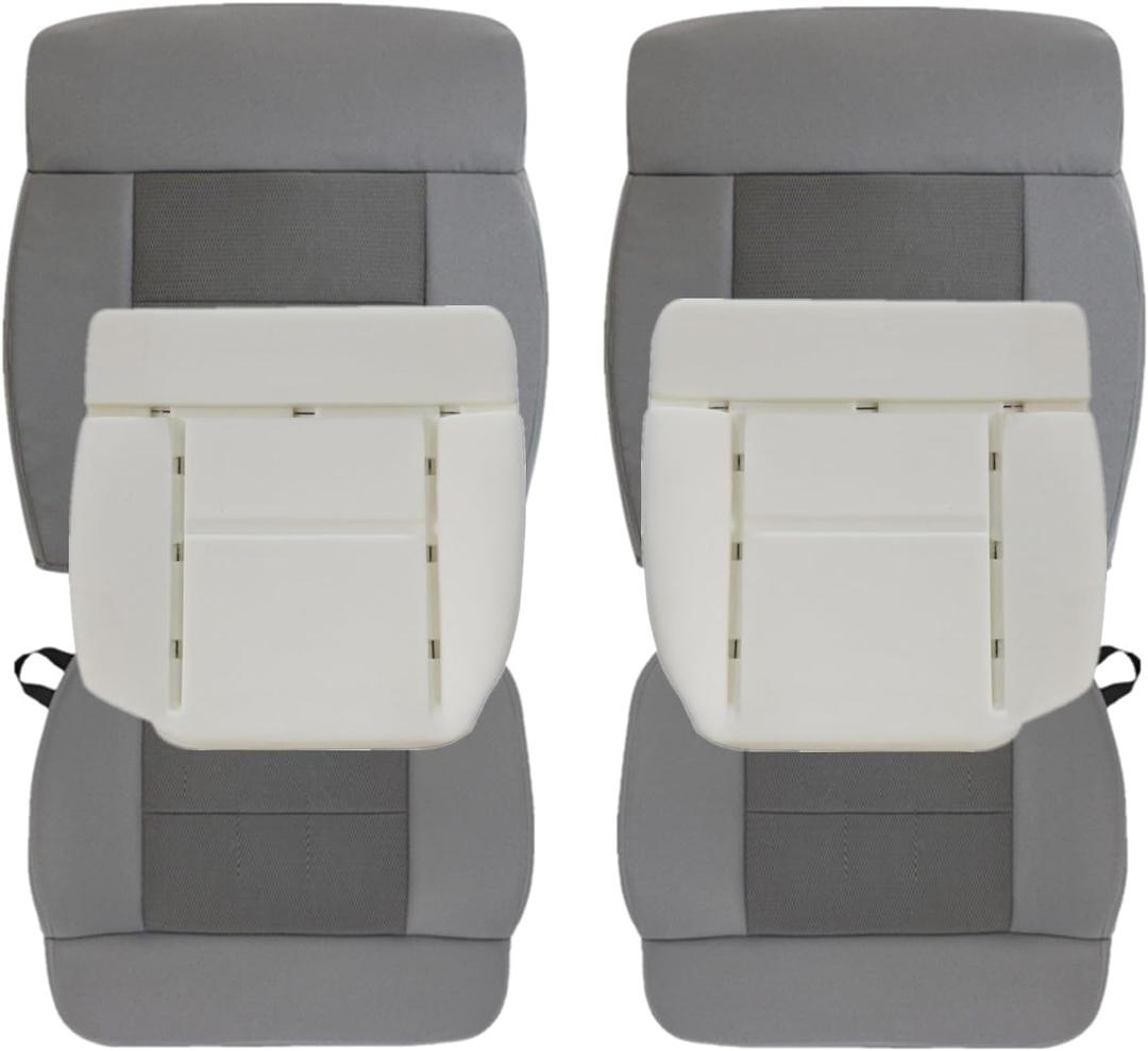NLQR Gray Front Driver & Passenger Side Bottom & Top Lean Back Replacement Cloth Seat Covers & Foam Cushions Compatible with Ford F150 XLT F150 STX F150 FX4 2004 2005 2006 2007 2008