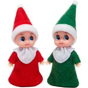 JOYIN Christmas 2PCS Tiny Elf Doll Christmas with 1 Red and 1 Green Elf Doll, Holiday Decoration Accessories Tiny Gift for Girls Boys Kids Adults