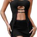 Kaei&Shi 2000s Mini Skirt 2 Piece Set, Sexy Night Out, Rave Party Clubwear (4-6, Black)