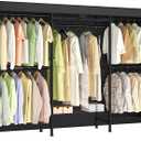 SONGMICS Heavy-Duty Rolling Clothes Rack, Garment Rack, Portable Closet on Wheels, with Adjustable Mesh Shelves and Hanging Rails, Fabric Cover, 15.8 x 86.4 x 76 Inches, Ink Black ULGR437BH01