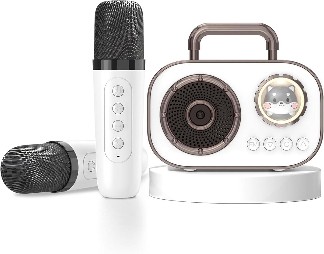 Mini Karaoke Machine for Kids Adults, Fun Portable Bluetooth Speaker with 2 Wireless Microphones, Stereo Sound Enhanced, Rich Bass, Cute Music Toys for Girls and Boys Ages 3-12 to Sing Loudly