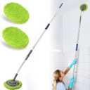 Wall Cleaner, Max 66'' Wall Mop with Long Handle, Ceiling Dust Mop with 15 Labor-Saving Elbow Extension Pole, Baseboard Duster Washer Scrubber, High Reach Window Cleaning Brush, Roof Cleaning Tool-GN (Green)