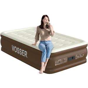 VOSSER Twin XL Air Mattress with Built-in Pump, 18" Raised 80 Extra Long Inflatable Blow Up Mattress, Flocked Top Single Air Bed for Home, Guests & Camping, Thick Twin Size Air Mattress