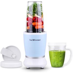 La Reveuse Personal Size Blender 250 Watts Power for Shakes Smoothies Seasonings Sauces with 1 Piece 15 oz Cup,1 Piece 10 oz Mug,BPA-Free (Sky Blue)