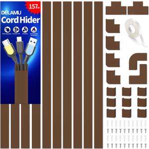 Wire Hider, 157in Delamu Cord Hider Wall, Paintable Wire Covers for Cords, TV Cable Hider Wall Kit, Cable Covers Raceway, Cable Management Hide TV Cords for Wall Mount TV, 10XL15.7 W0.95 H0.55in Brown