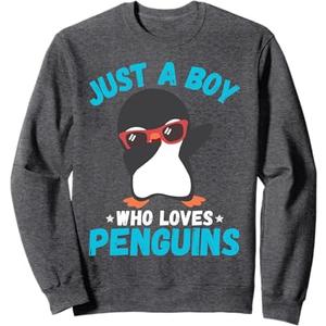 Just A Boy Who Loves Penguins Kids Boys Penguin Lover Gifts Sweatshirt (Small, Gray)