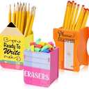 AmazingSpark 3 Pcs Pencil Shaped Holder Sharp and Eraser and Dull Holder Wooden Dispenser Pencil Storage Organizer for Back to School Management Organization (Classic)
