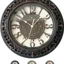 18 Inch Roman Numeral Wall Clock - Silent Non-Ticking Metal Frame with Glass Face, Battery Operated Vintage Decor for Living Room, Bedroom & Office (Antique Black)