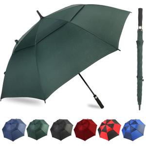 Automatic Open Golf Umbrella, 54/62/68/72 inch Extra Large Oversize Double Canopy Vented Stick Umbrellas, Windproof Waterproof Umbrella for Men And Women (Dark Green)