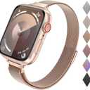 CTYBB for Apple Watch Band Series Ultra SE 8 7 6 5 4 3 2 1 38mm 40mm 41mm 42mm 44mm 45mm 49mm, Stainless Steel Slim & Thin Mesh Magnetic Clasp Strap Women and Girl Replacement Band for iWatch (A-Champagne Gold)