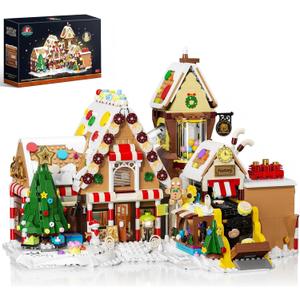 JAKI Christmas Gingerbread House Factory Building Set, 2025 Christmas Village Building Block Toy with Rotating Xmas Tree, Conveyor Belt & Candy House Gift for Adults Boys Girls 12+ (1840 PCS)