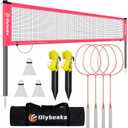 20ft Portable Outdoor Badminton Net Set for Driveway Backyard, Beach, Park with Durable Anti-Sag PE Net, Heavy Duty Steel Poles, 4 Badminton Rackets, 3 Shuttlecocks and 600D Carry Bag