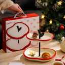 MOOSHU Ceramic Cupcake Dessert Stand - 2-Tier Fruit Platter for Kitchen Counter - Apple-Shaped Holiday Decorative Tiered Serving Trays for Parties Entertaining, and Food Display.