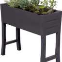 NuVue Products 26021 Outdoor Elevated Garden Bed for Growing Edible Plants and Flowers, BPA-Free Woodgrain Panel Elevated Planter Box, 35.5 L x 15 W x 32 H, Dark Gray