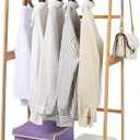 Ufine Bamboo Clothes Hanging Rack with 2 Tier Storage Shelves and 2 Coat Hooks Portable Laundry Rack Cloest Organizer Garment Rack for Bedroom Guest Room