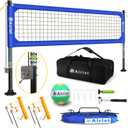 Heavy Duty Volleyball Net Outdoor with Steel Anti-Sag System, Adjustable Aluminum Poles, Professional Volleyball Nets Set for Backyard and Beach, Volleyball and Carrying Bag (Blue)
