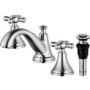 Vintage Widespread Bathroom Faucet, Brushed Nickel 3-Hole Sink Faucet with Drain Assembly, Solid Brass, Drip-Free Ceramic Cartridge, Adjustable 8-16 Inch Installation