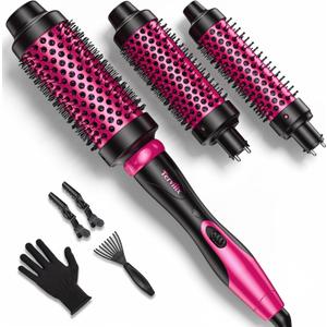 Terviiix Thermal Brush Set 3-in-1 Create Blowout Look, One Temp 392 for Thin to Medium Hair, Quick Heating Ceramic Hot Brush, Interchangeable Curling Wands for All Hair, Dual Voltage