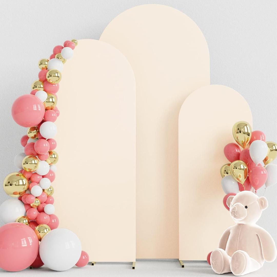 Wokceer Set of 3 Wedding Arch Cover Spandex Fitted Wedding Arch Stand Covers for Round Top Chiara Arch Backdrop Stands Cover for Birthday Party Ceremony Banquet Decoration 4ft,5ft,6ft Beige
