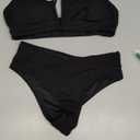 HYTENSUN Women's V Cut High Waisted Bikini Ribbed V-Wired Cami Two Pieces Swimsuit (Black) S