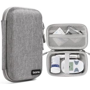 Diabetes Travel Case EVA Hard Shell Diabetic Supplies Bag Organizer for Blood Sugar Testing Kit, Glucose Monitor Kit with Meter, Glucose Test Strips, Lancets, Lancing Device, Alcohol Wipe (Gray)
