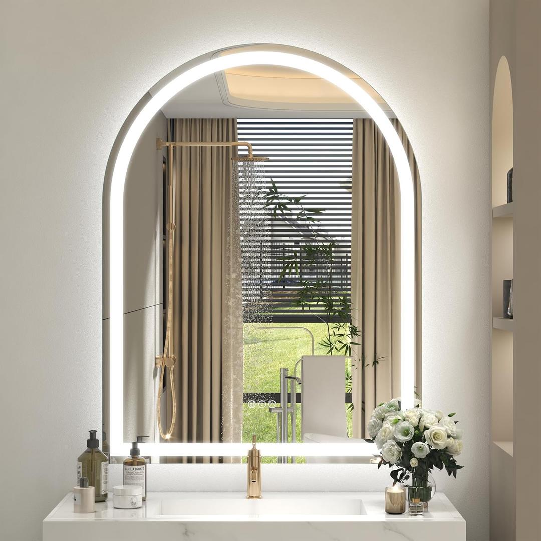 Arched LED Bathroom Mirror 30x42 Inch, Dimmable Backlit Bathroom Mirror, LED Lighted Vanity Mirror, Anti-Fog, 3 Colors, Memory, Shatter-Proof, ETL Listed
