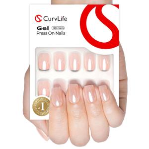 Curvlife Soft Gel Press on Nails, 30Pcs 15 Sizes Mirror Pink Nail Tips, Full Cover Design Reusable Fake Nails Kit with Glue and Adhesive Tabs (Short)