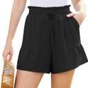 CZYINXIAN Women's Casual Wide Leg Shorts High Waisted Adjustable Tie Knot Ruffle Shorts with Pockets (XXL)