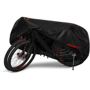 Topcrown Bike Cover Waterproof Outdoor Storage for 2 Bikes, Bicycle Cover Rain Sun UV Dust Wind Proof with Storage Bag for Mountain Road Bike/Ebike (420D Black+Red, XXL Size for 2 bikes)