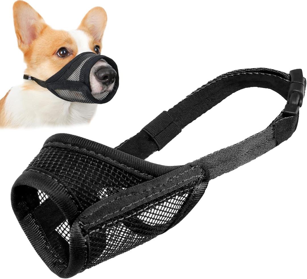 LUCKYPAW Dog Muzzle, Mesh Muzzle for Small Medium Dogs, Soft Mouth Cover to Prevent Biting Chewing, Drinkable Breathable Adjustable Puppy Poodle Dachshund (S, Black)