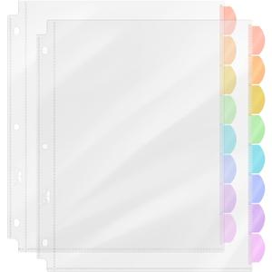 Mr. Pen- Clear Sheet Protectors with Tabs, 8 Tabs, 2 Sets, Clear Plastic Dividers for 3 Ring Binder, Insertable Index Page Divider Multicolor Tabs (Pastel)