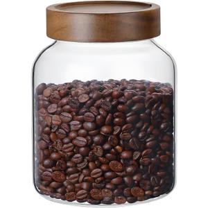 50 Fl oz/1500 ml Clear Glass Jar with Airtight Wooden Screw on Lid, Glass Pantry Canister for 500g Coffee Beans, Kitchen Food Storage Containers for Rice,Flour,Pasta,Sugar,Honey,Tea, Spice,Cereal
