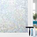 Volcanics Rainbow Window Privacy Film with Installation Tools, Decorative Stained Glass Window Film, Static Cling Heat Control Window Tinting Film Stickers, Grayish Silver, 23.6 x 78.7 inches
