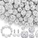 Remuuly 150 Pcs Rhinestones Beads for Jewelry Making, 16mm, 12mm, 10mm, 8mm, 6mm White Clay Beads Polymer Crystal Round Pave Disco Ball Diamond Clay for Necklace Earring Crafting