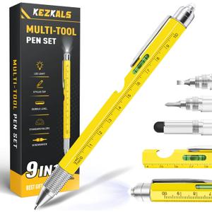 KEZKALS Stocking Stuffers for Men Adults, 9 in 1 Multitool Pen Gifts for Men, White Elephant Gifts for Adults, Mens Stocking Stuffers, Mens Gifts for Dad Him Husband, Dad Christmas Gifts, Cool Gadgets (Yellow)