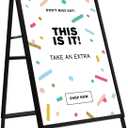 Heavy Duty Slide-in Folding A-Frame Sidewalk Sign 24x36 Inch Black Coated Steel Metal Double-Sided, Only Frame, No Poster Board