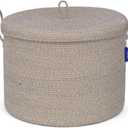 21" x 18" Extra Large storage baskets,Decorative blanket basket with lid for Living room,rope baskets with lid,wicker hamper for bedroom,Big,Round,Brow